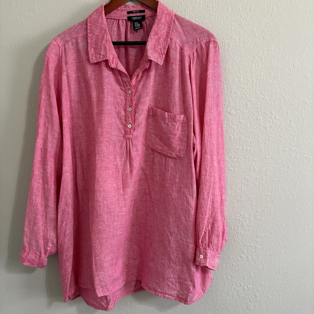 Jones & Co 100% Linen Tunic Top Women's 2X  Raspberry Red Coastal Casual